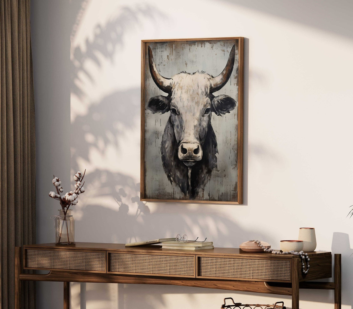 Bull Wall Art, Rustic Farmhouse Decor, Country Animal Print - WildfieldPrints