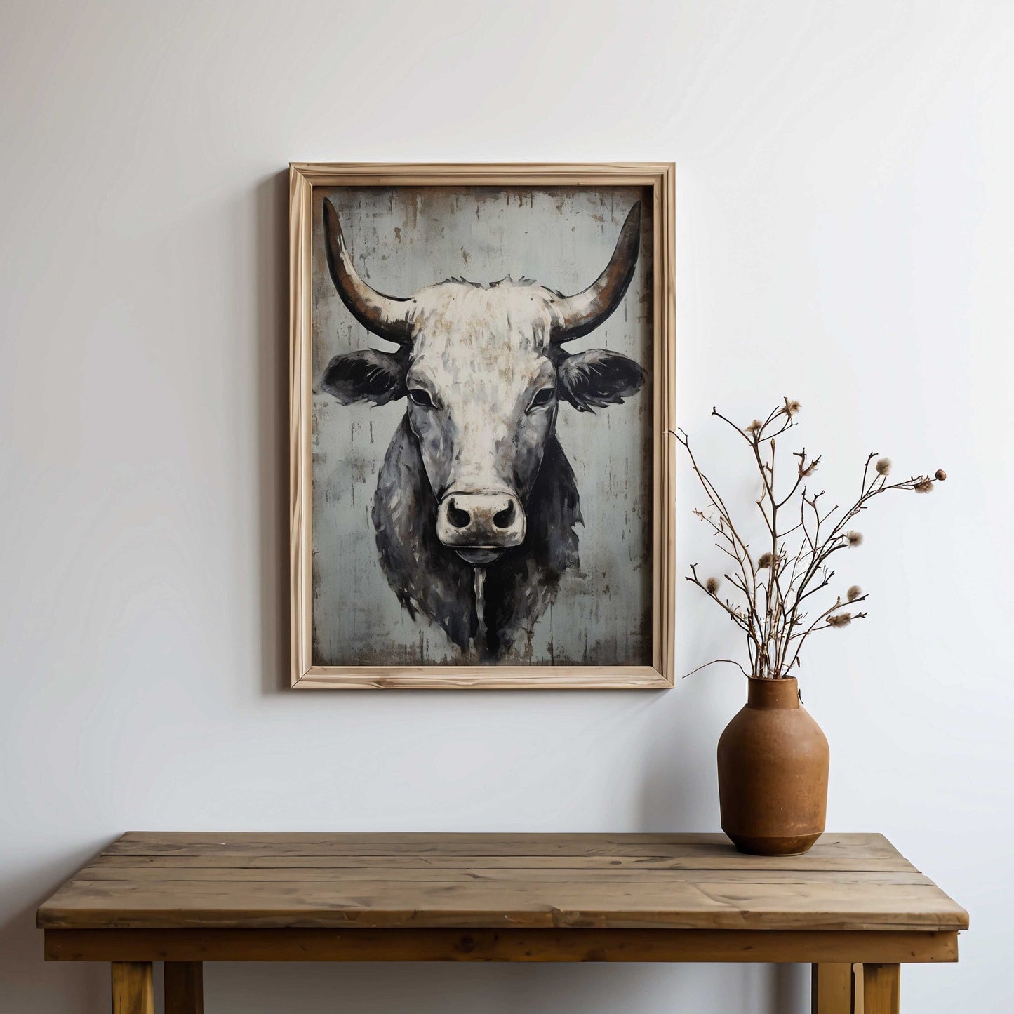 Bull Wall Art, Rustic Farmhouse Decor, Country Animal Print - WildfieldPrints