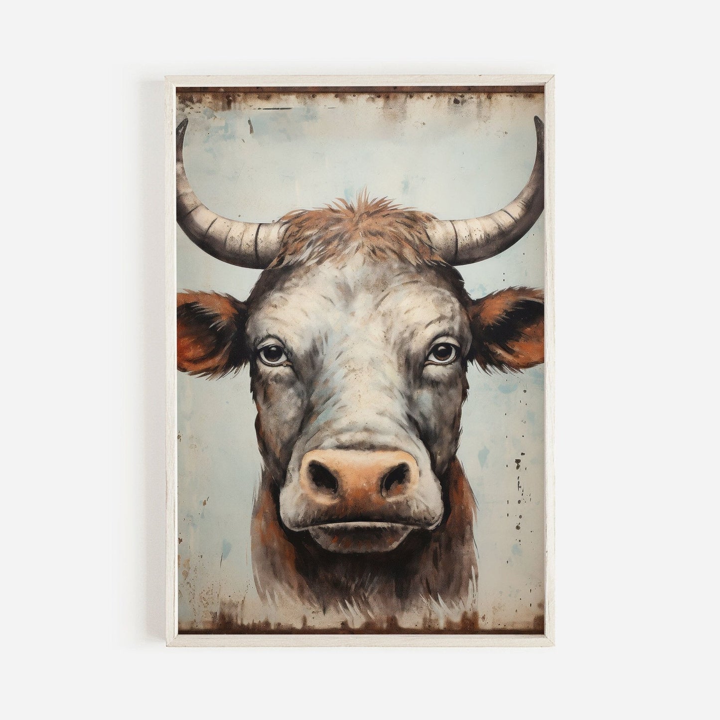 Bull Wall Art, Rustic Farmhouse Decor, Country Animal Print - WildfieldPrints