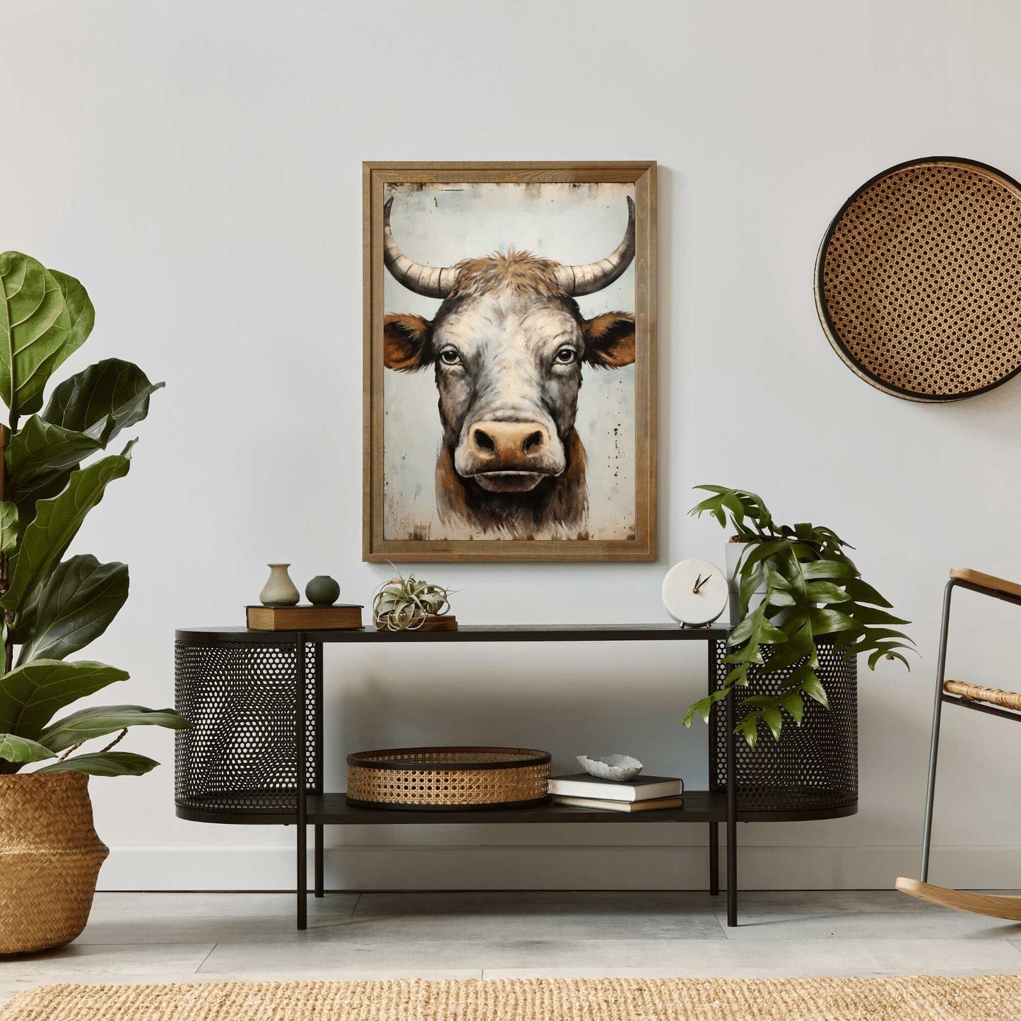 Bull Wall Art, Rustic Farmhouse Decor, Country Animal Print - WildfieldPrints