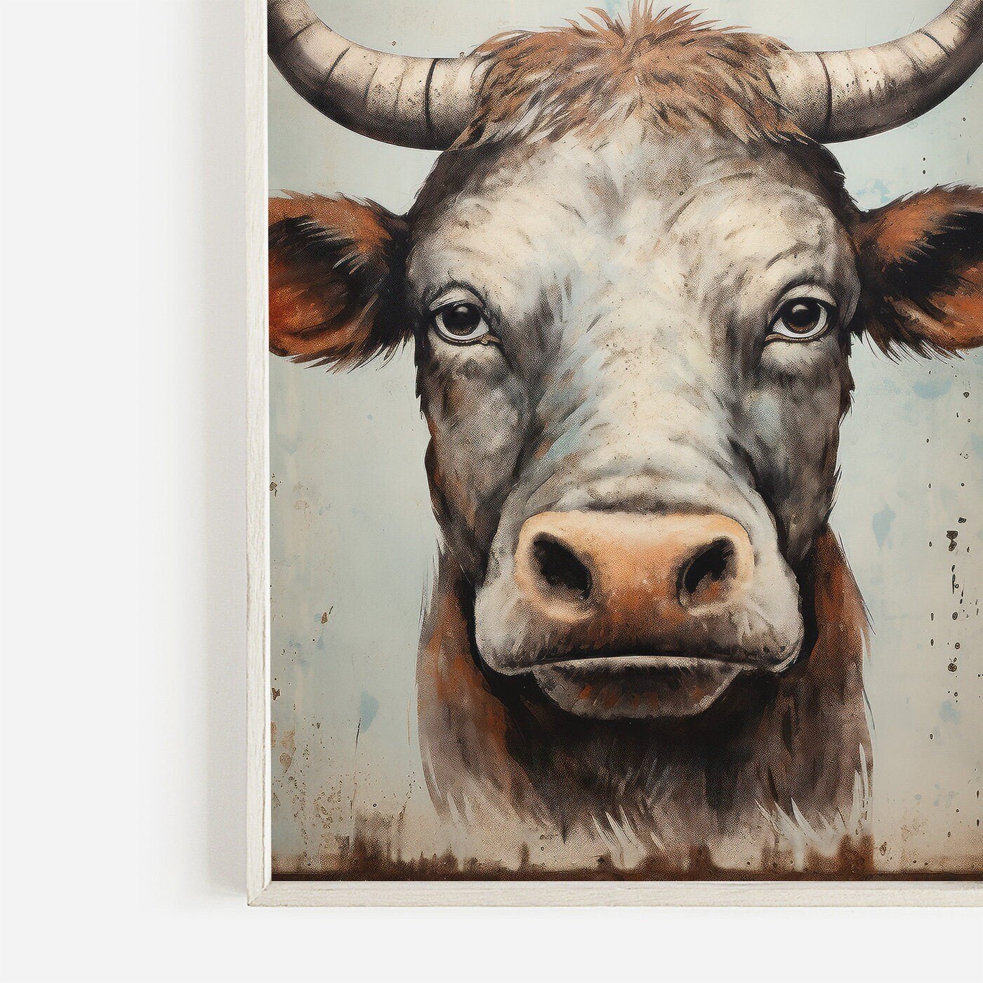Bull Wall Art, Rustic Farmhouse Decor, Country Animal Print - WildfieldPrints