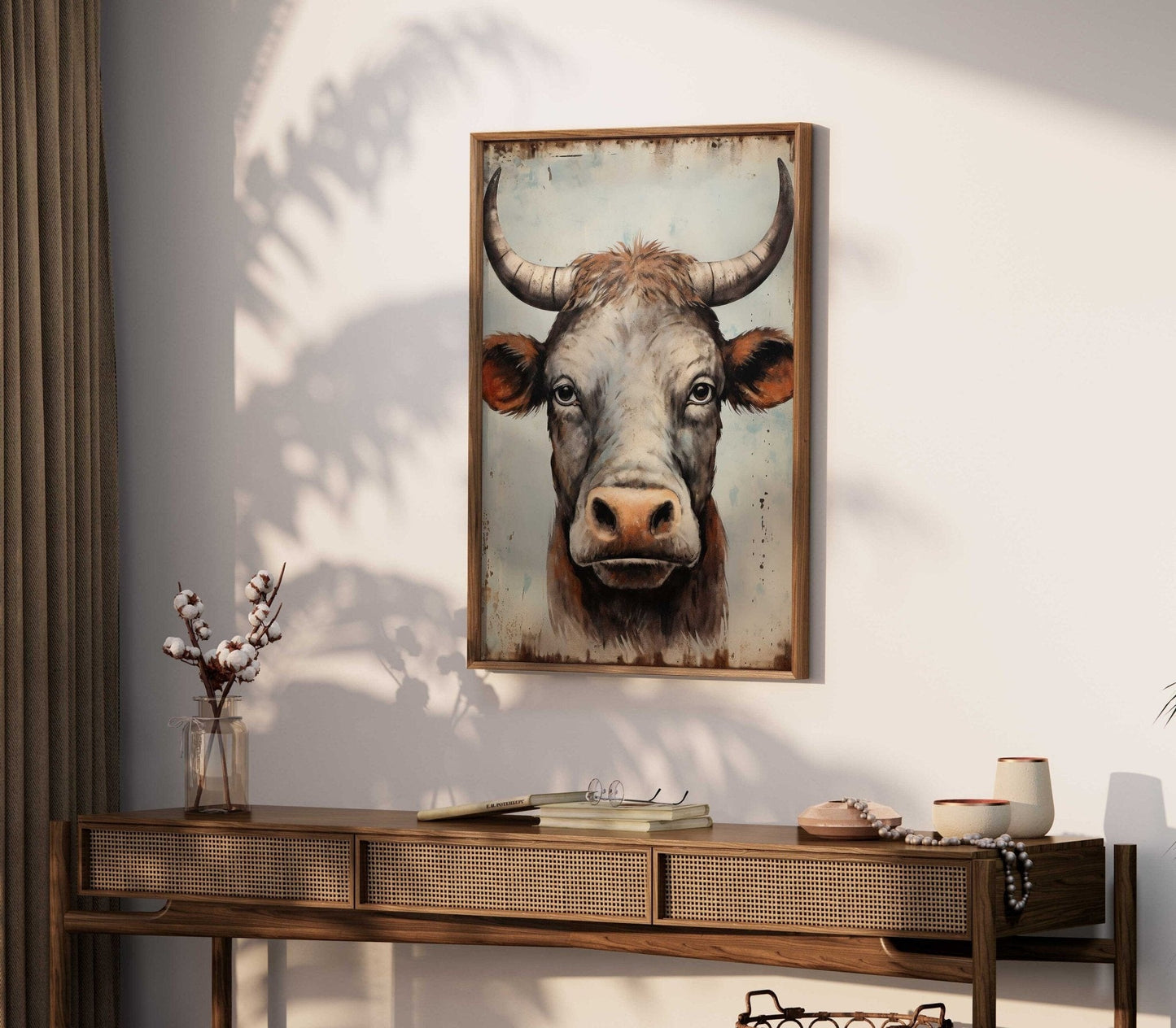 Bull Wall Art, Rustic Farmhouse Decor, Country Animal Print - WildfieldPrints