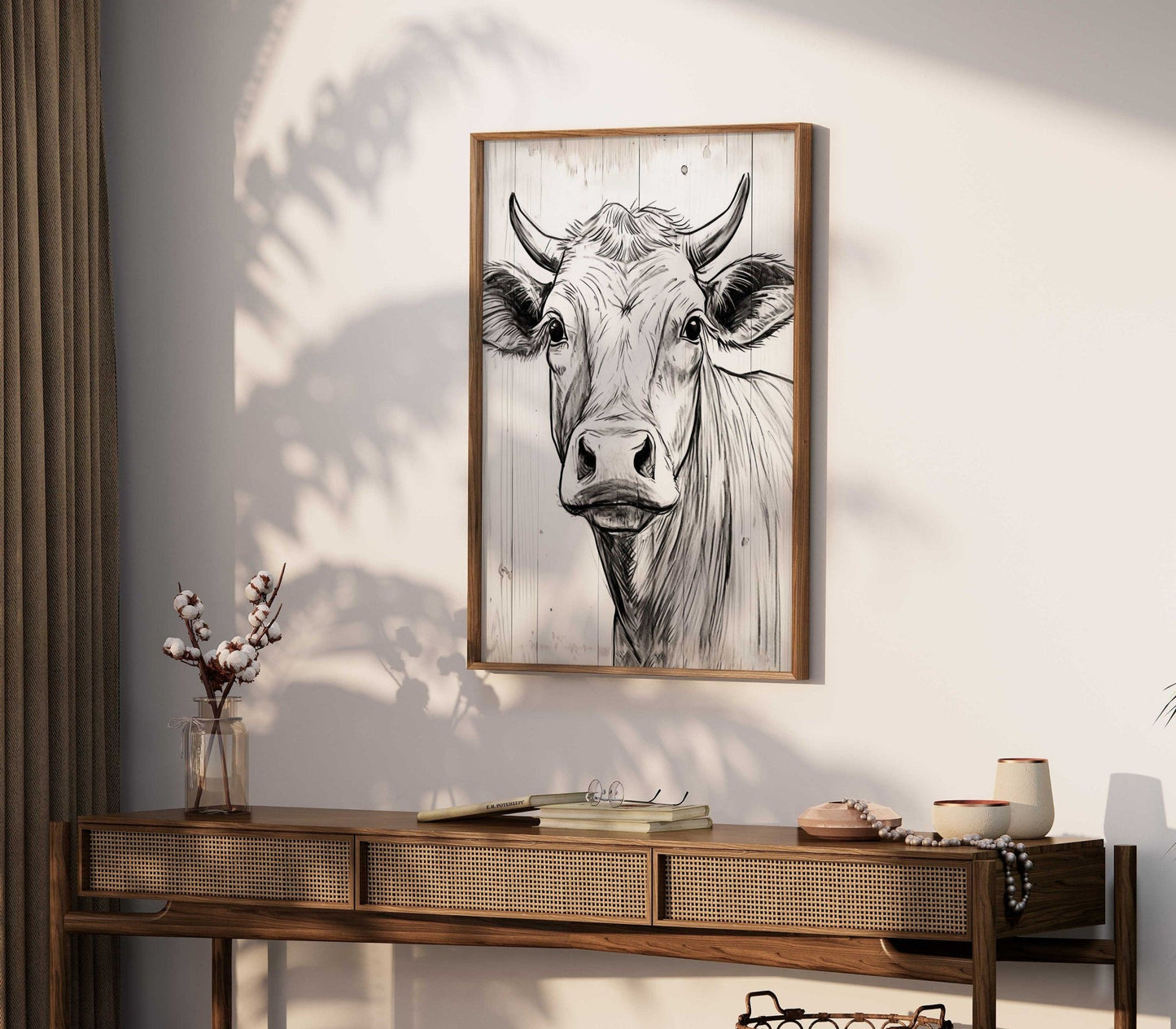 Bull Wall Art, Rustic Farmhouse Decor, One Line Drawing - WildfieldPrints