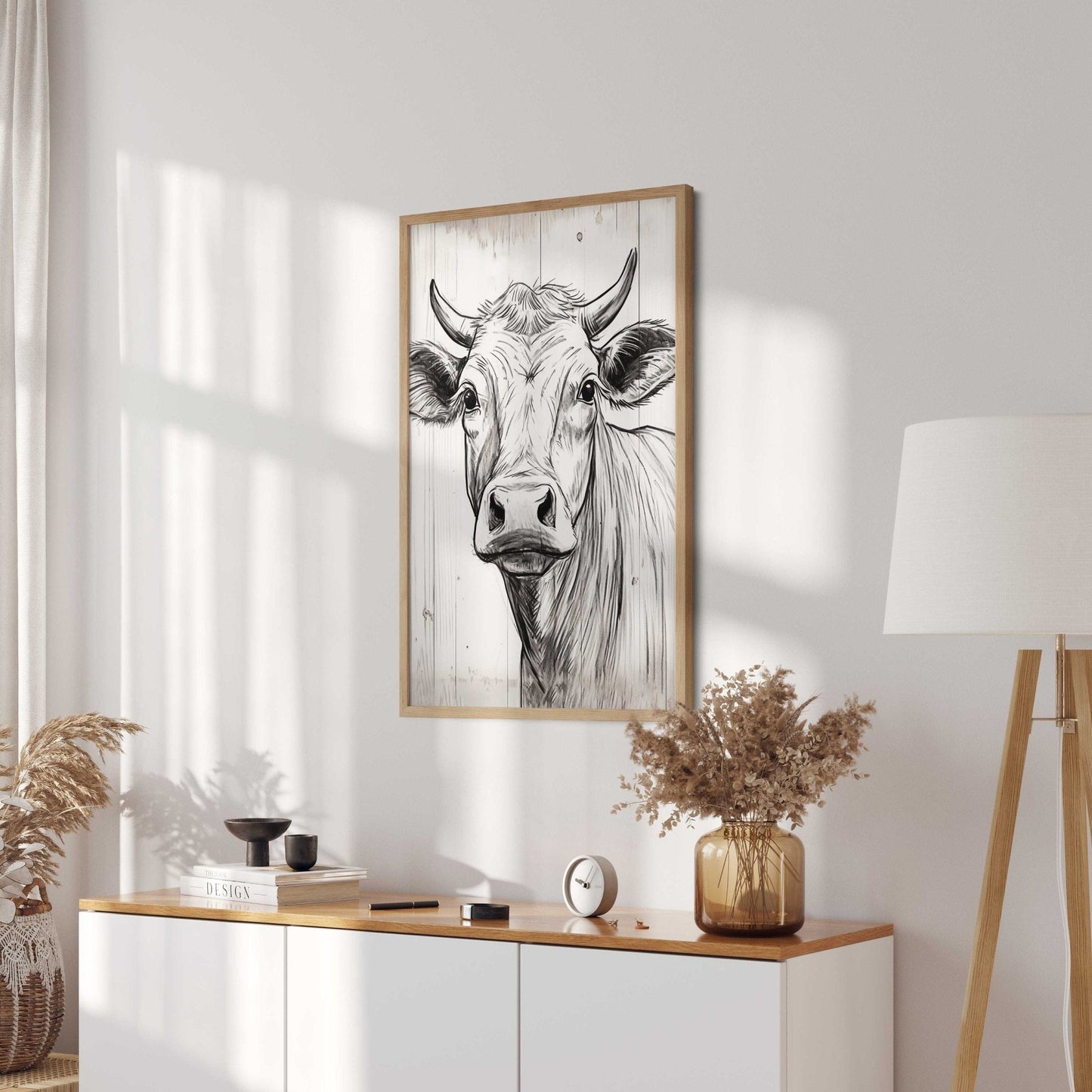 Bull Wall Art, Rustic Farmhouse Decor, One Line Drawing - WildfieldPrints