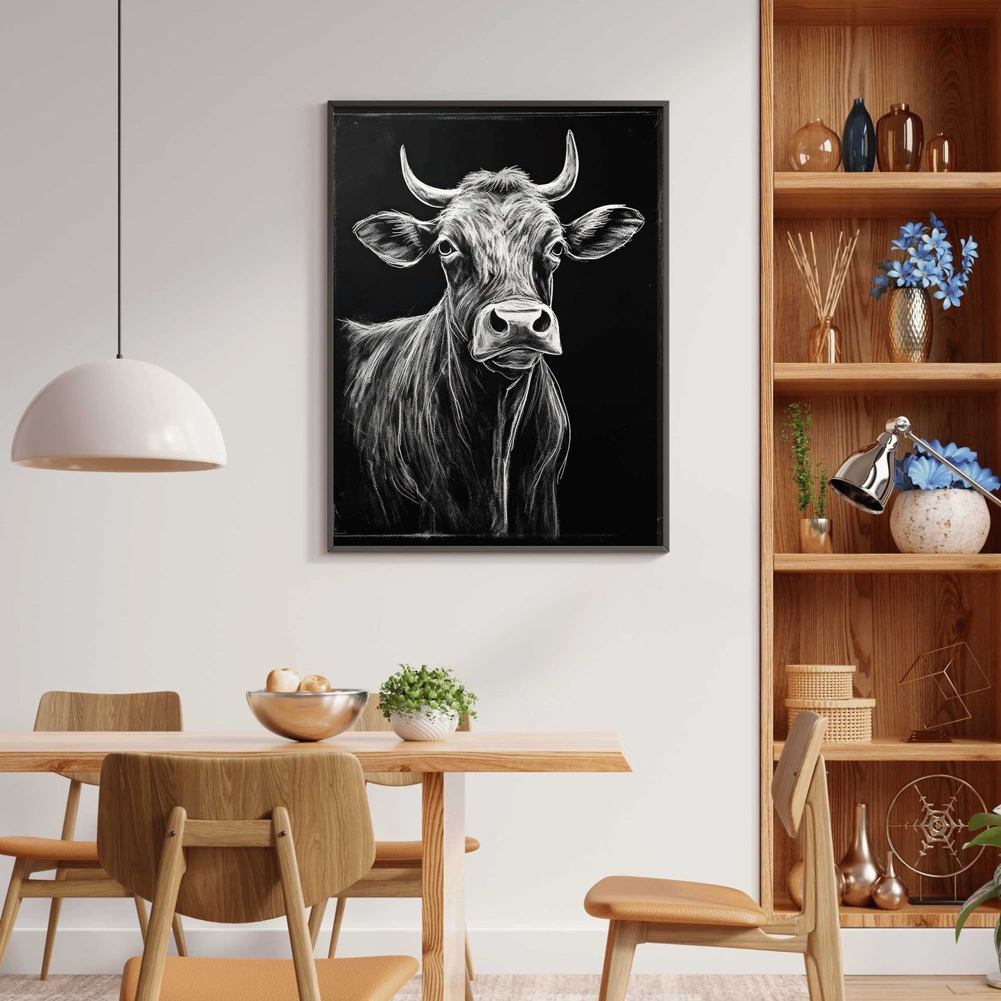 Bull Wall Art, Rustic Farmhouse Decor, Unique Cow Print - WildfieldPrints