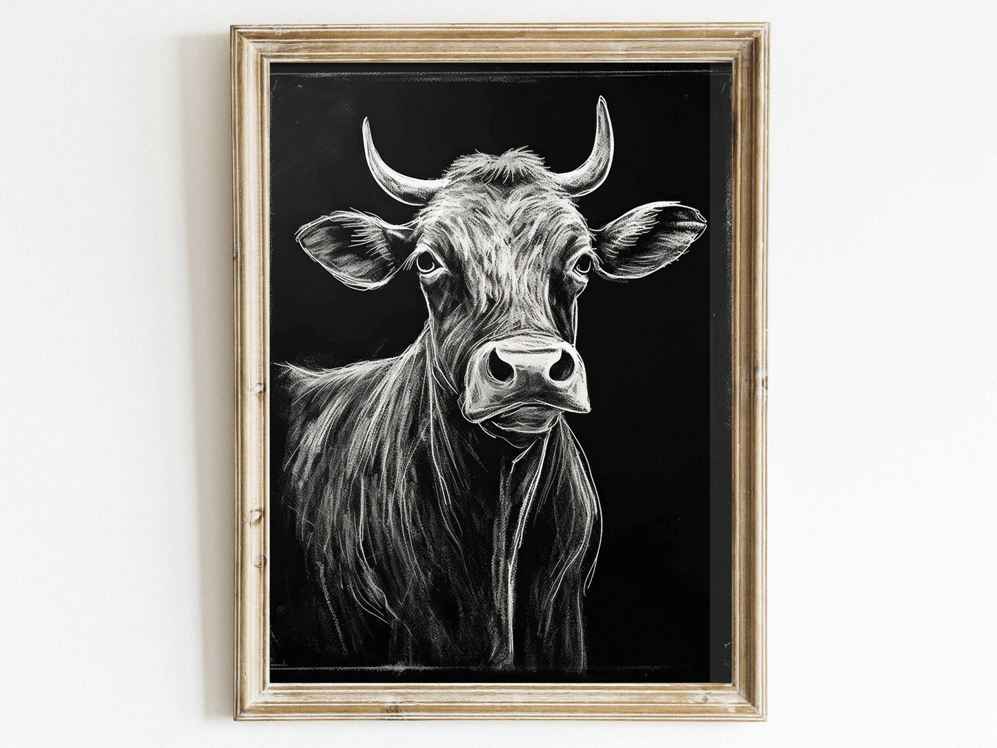 Bull Wall Art, Rustic Farmhouse Decor, Unique Cow Print - WildfieldPrints
