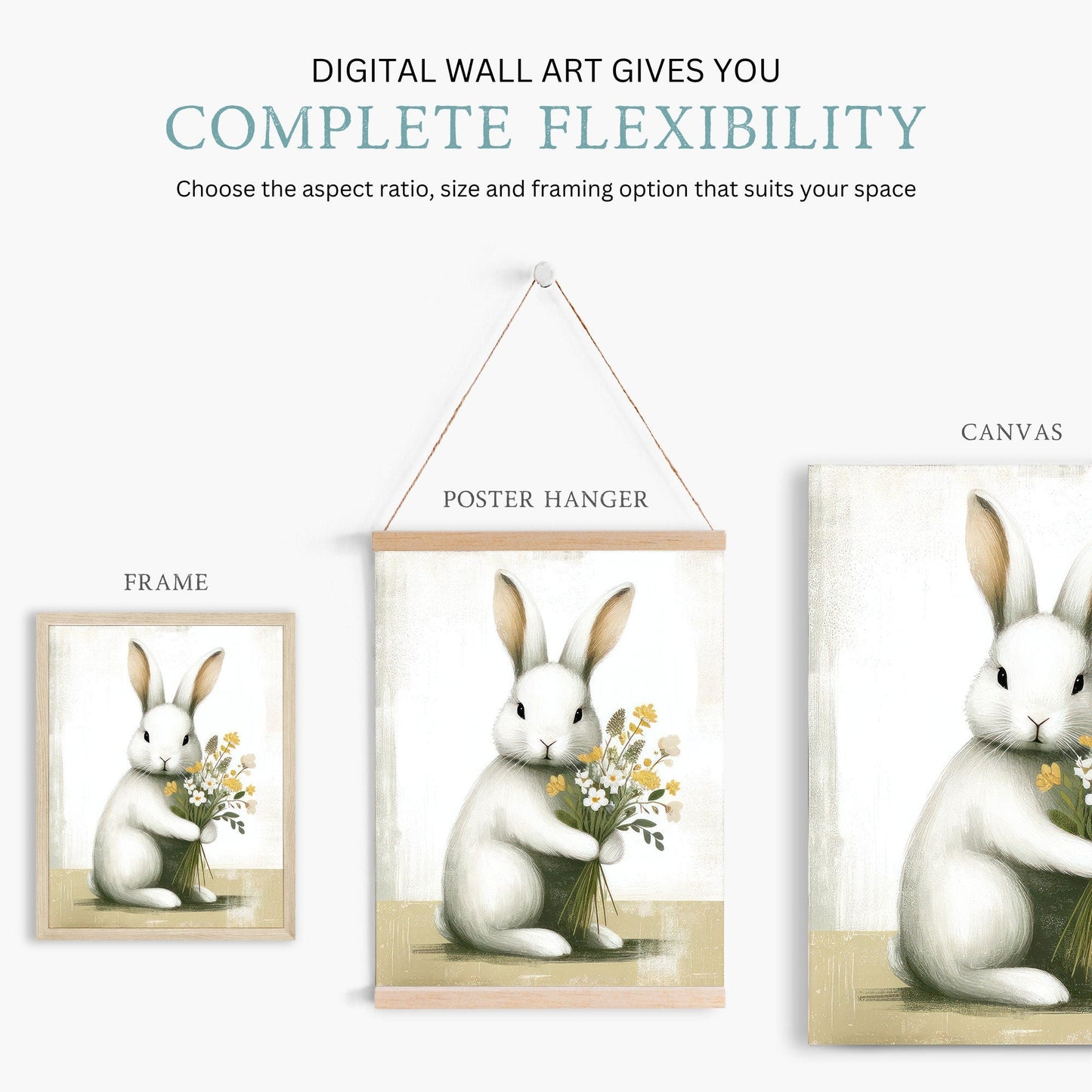 Bunnies and Flowers, Bunny Nursery Prints, Farmhouse Decor - WildfieldPrints