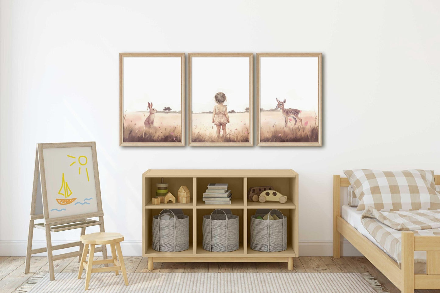 Bunny & Deer Nursery Decor, Animal Art for Girls, Wildflower Wall Decor - WildfieldPrints