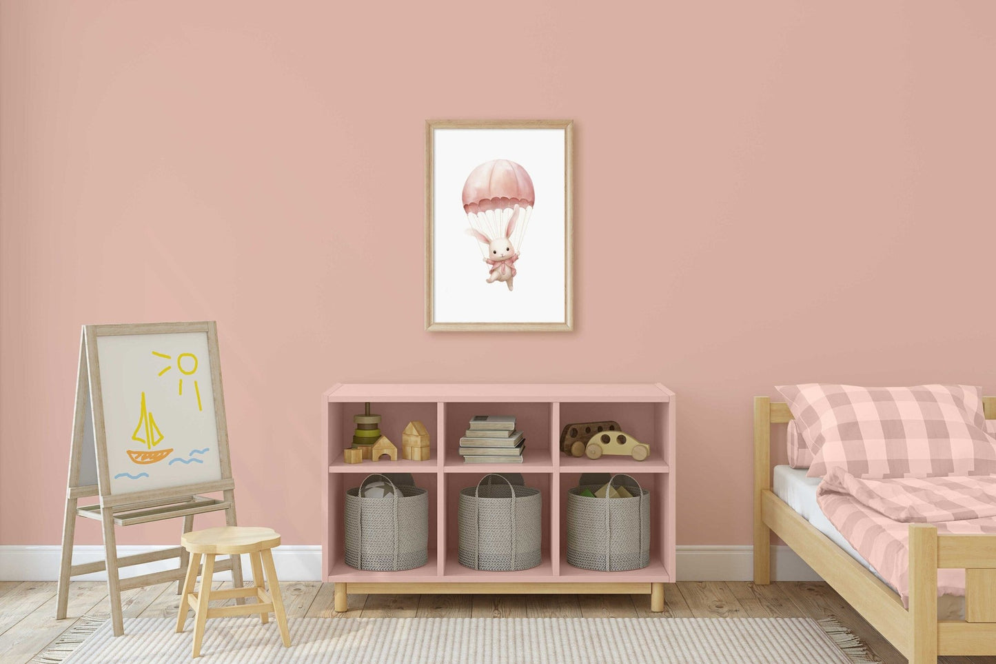 Bunny Nursery Art Print, Parachute & Hot Air Balloon Decor, Baby Gift - WildfieldPrints