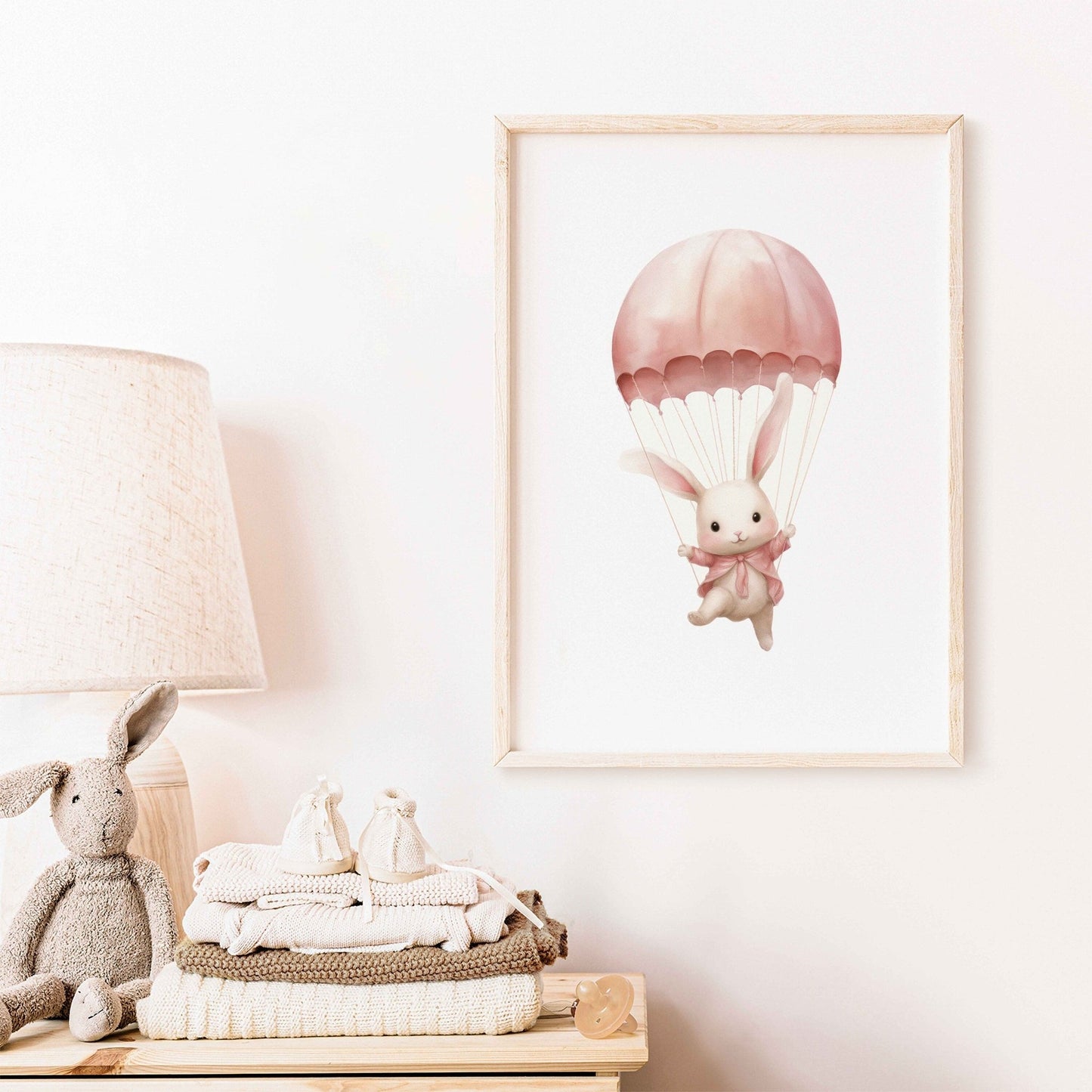 Bunny Nursery Art Print, Parachute & Hot Air Balloon Decor, Baby Gift - WildfieldPrints