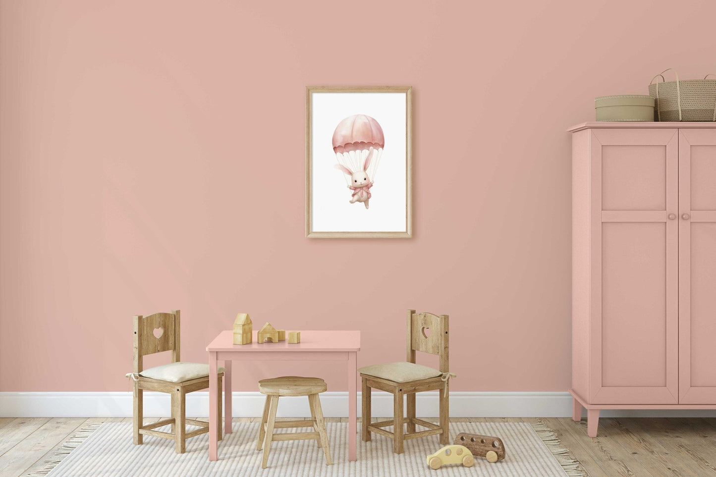 Bunny Nursery Art Print, Parachute & Hot Air Balloon Decor, Baby Gift - WildfieldPrints