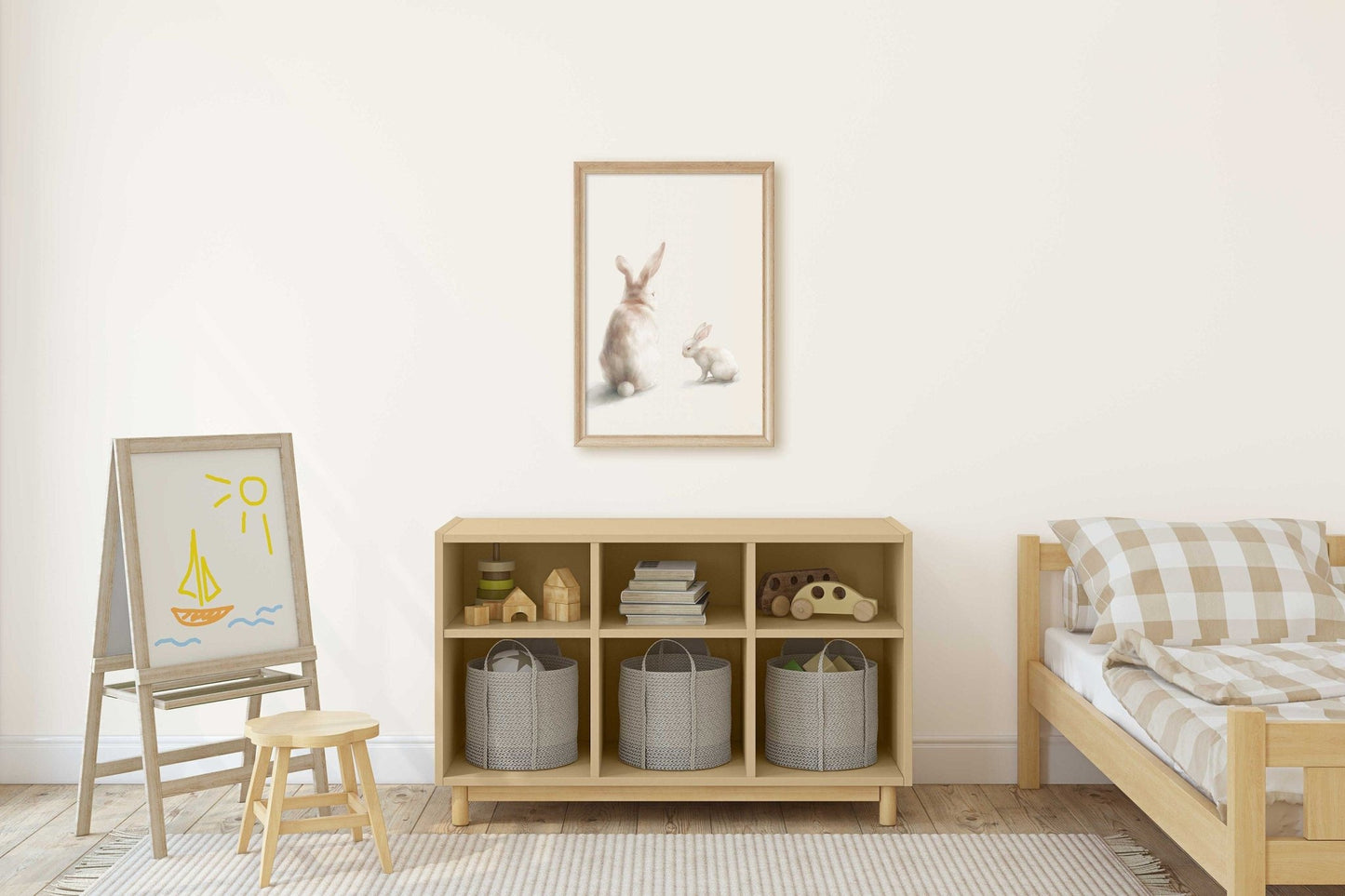 Bunny Nursery Art Print, Vintage Animal Decor, Woodland Rabbit Painting - WildfieldPrints