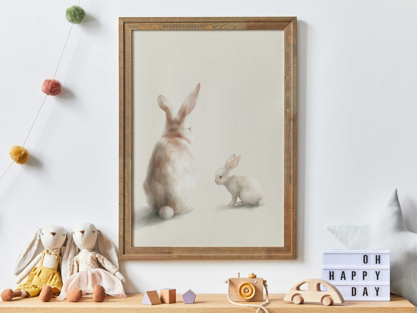 Bunny Nursery Art Print, Vintage Animal Decor, Woodland Rabbit Painting - WildfieldPrints