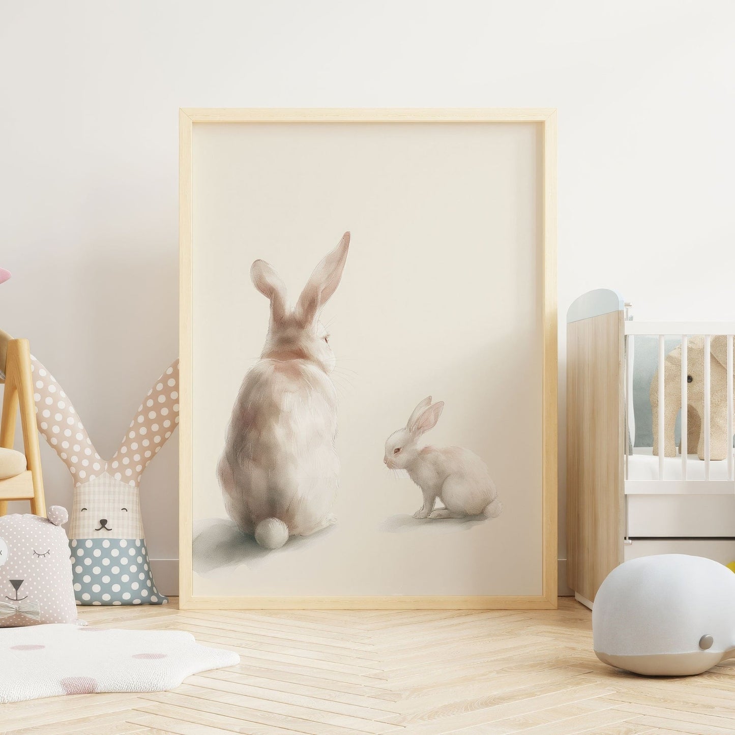 Bunny Nursery Art Print, Vintage Animal Decor, Woodland Rabbit Painting - WildfieldPrints