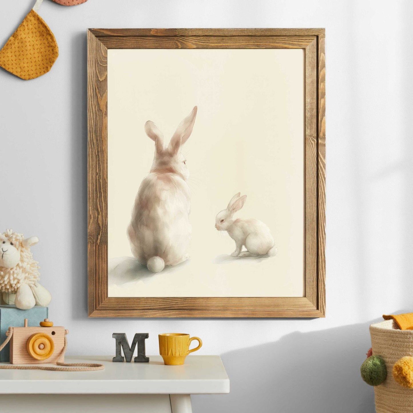 Bunny Nursery Art Print, Vintage Animal Decor, Woodland Rabbit Painting - WildfieldPrints