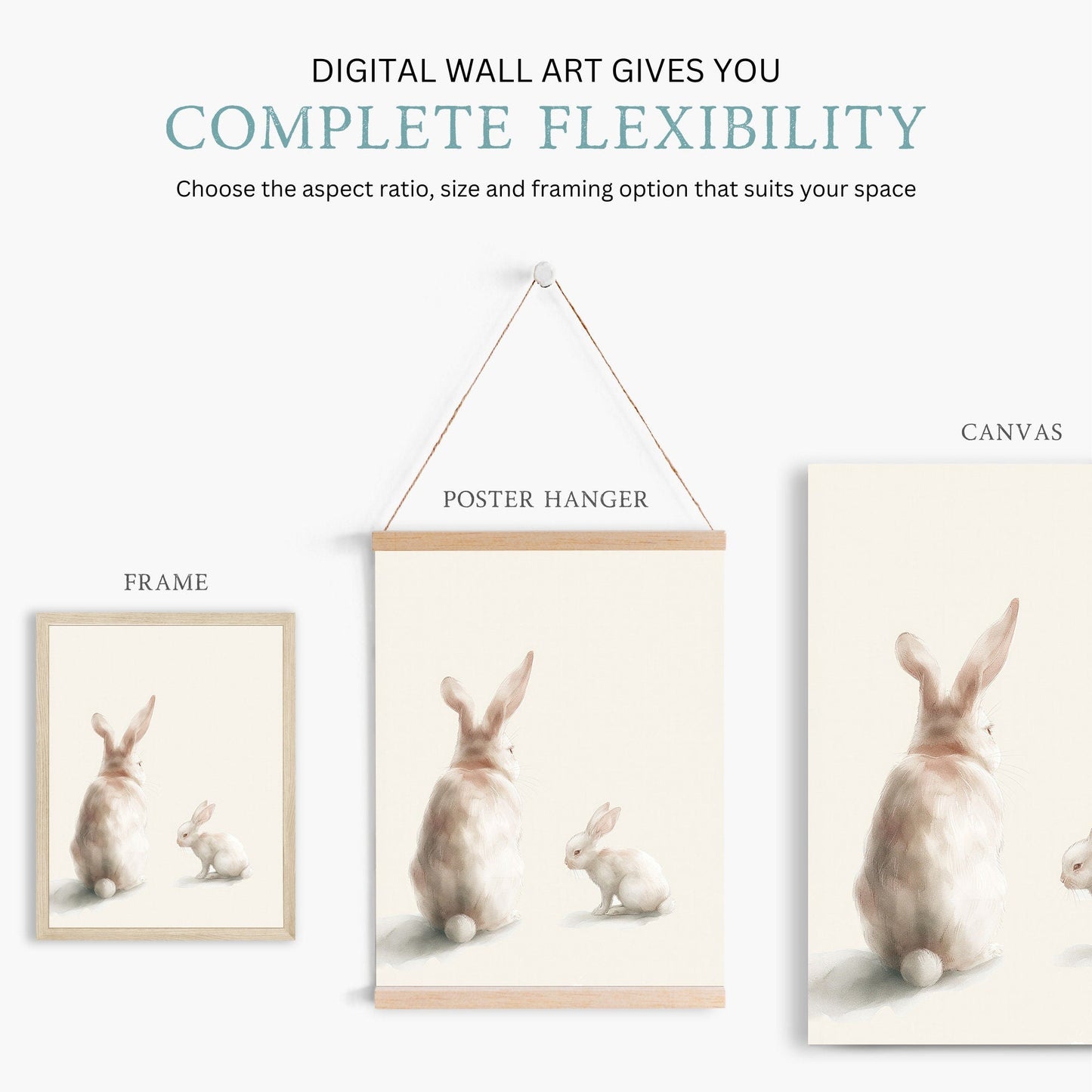 Bunny Nursery Art Print, Vintage Animal Decor, Woodland Rabbit Painting - WildfieldPrints