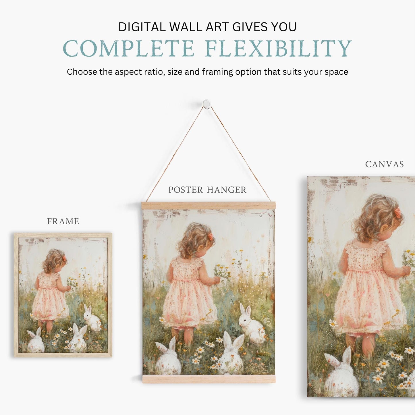 Bunny Nursery Decor, Vintage Animal Art, Girls Room Wall Decor - WildfieldPrints