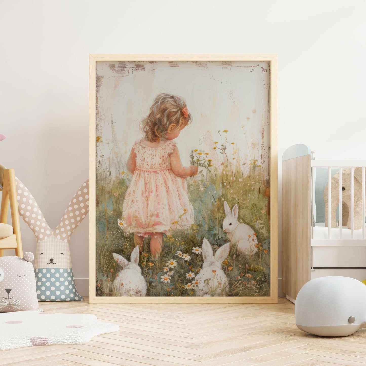 Bunny Nursery Decor, Vintage Animal Art, Girls Room Wall Decor - WildfieldPrints