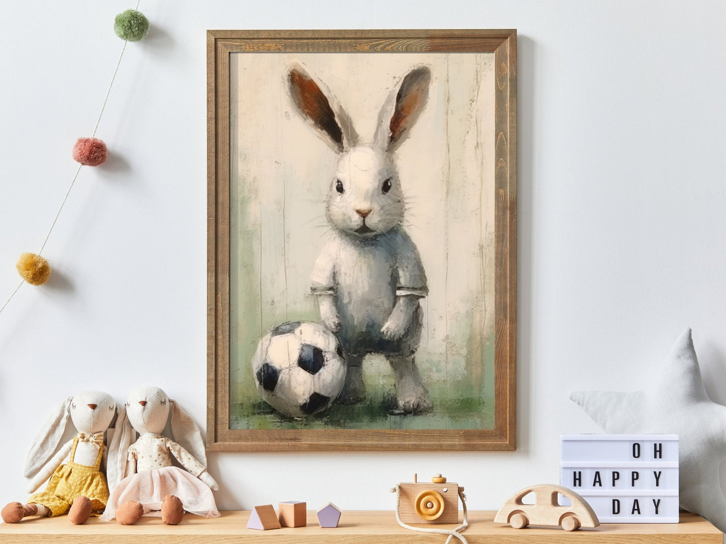 Bunny Nursery Decor, Vintage Rabbit Football Player Art, Kids Room Wall Decor - WildfieldPrints