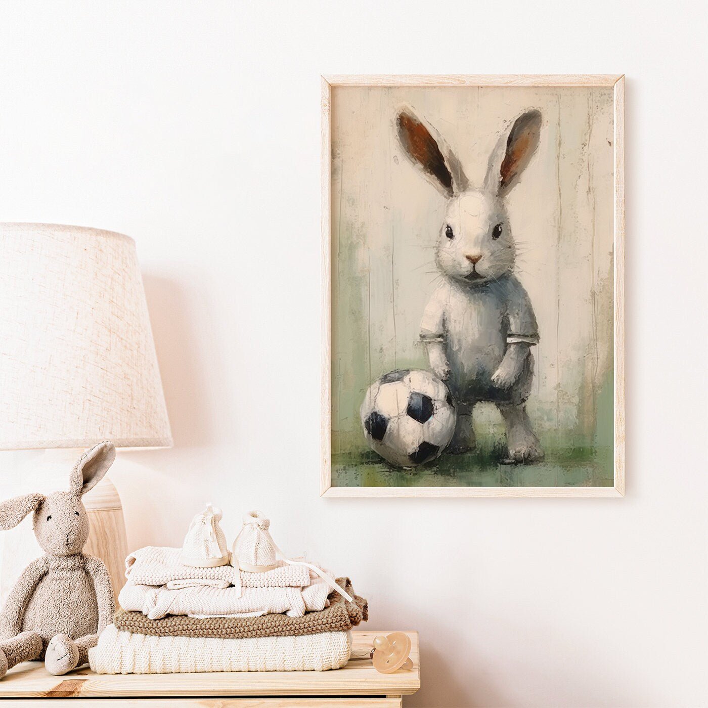 Bunny Nursery Decor, Vintage Rabbit Football Player Art, Kids Room Wall Decor - WildfieldPrints