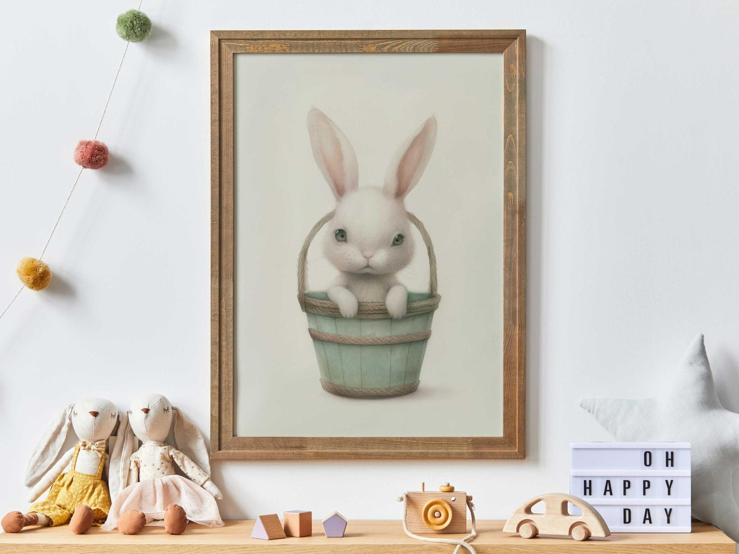 Bunny Nursery Print, Whimsical Rabbit Wall Decor, Baby Girl Room Art - WildfieldPrints