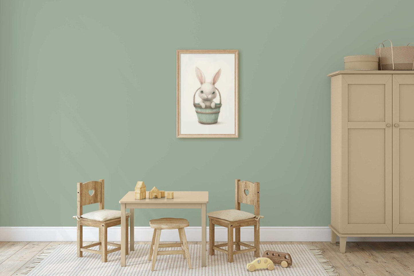 Bunny Nursery Print, Whimsical Rabbit Wall Decor, Baby Girl Room Art - WildfieldPrints