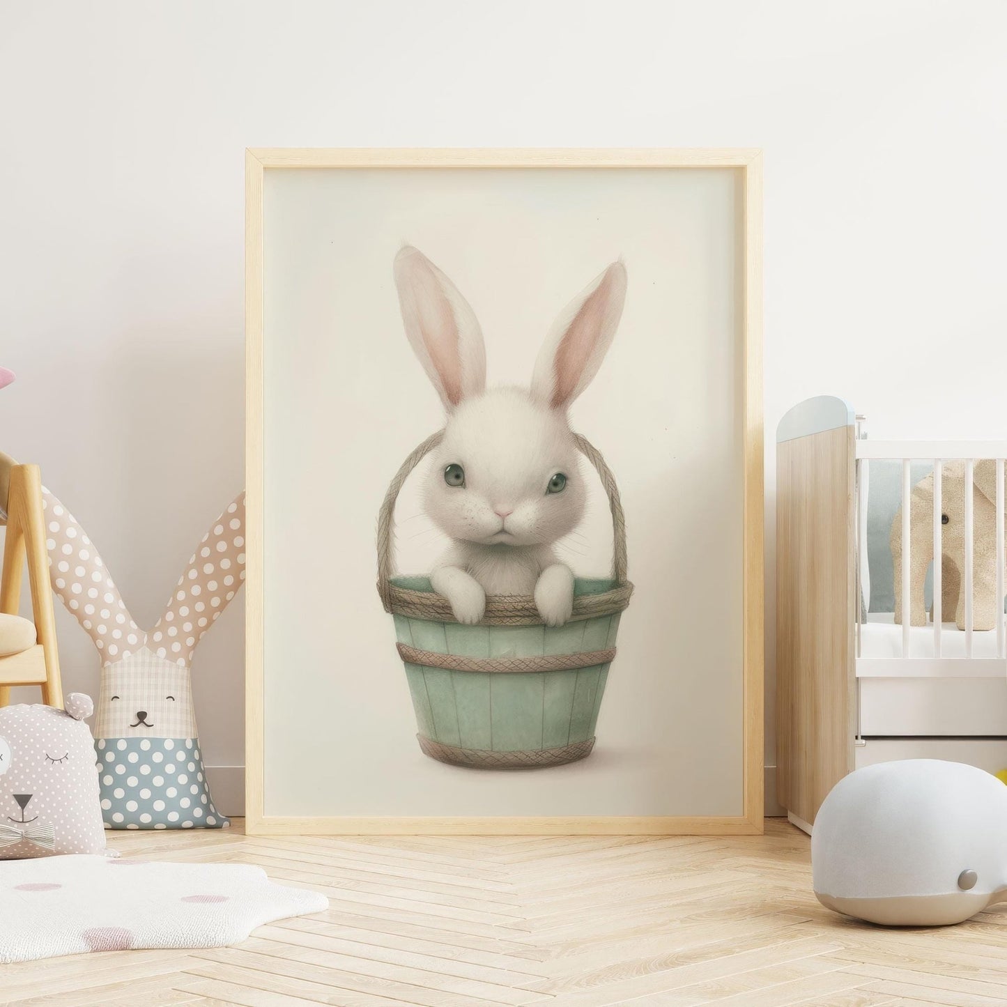 Bunny Nursery Print, Whimsical Rabbit Wall Decor, Baby Girl Room Art - WildfieldPrints