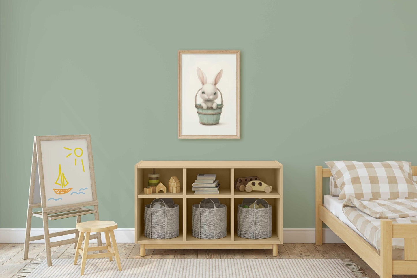 Bunny Nursery Print, Whimsical Rabbit Wall Decor, Baby Girl Room Art - WildfieldPrints