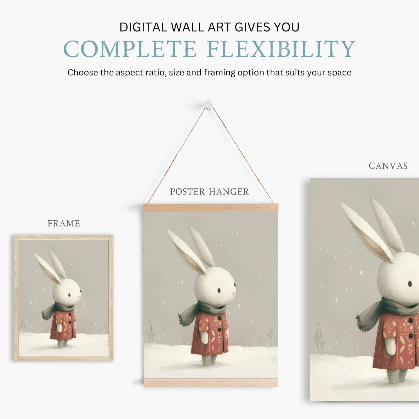 Bunny Nursery Wall Decor, Cute Animal Art for Children's Bedroom, Unique Nursery Art, Rabbit Print, Winter Nursery, PRINTABLE Kids Wall Art - My Store