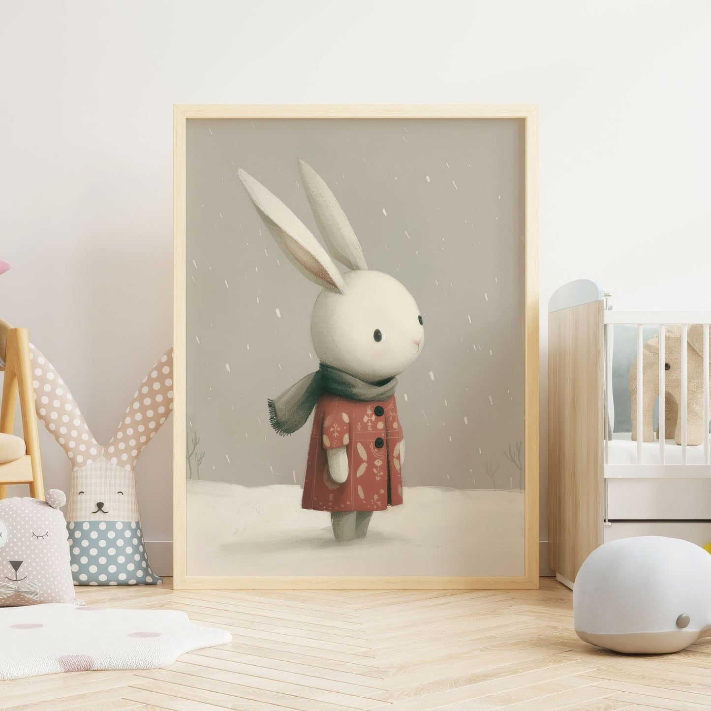 Bunny Nursery Wall Decor, Cute Animal Art for Children's Bedroom, Unique Nursery Art, Rabbit Print, Winter Nursery, PRINTABLE Kids Wall Art - My Store