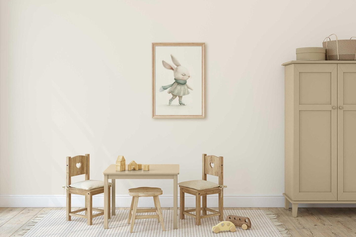 Bunny Nursery Wall Decor, Cute Animal Art for Kids' Rooms, Winter Print - WildfieldPrints