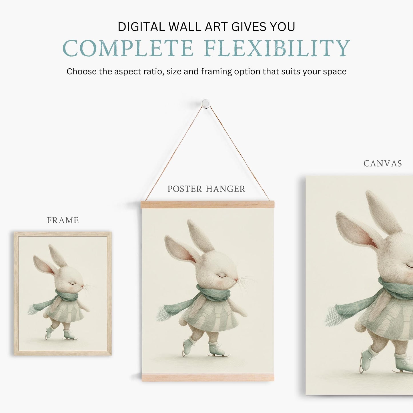 Bunny Nursery Wall Decor, Cute Animal Art for Kids' Rooms, Winter Print - WildfieldPrints