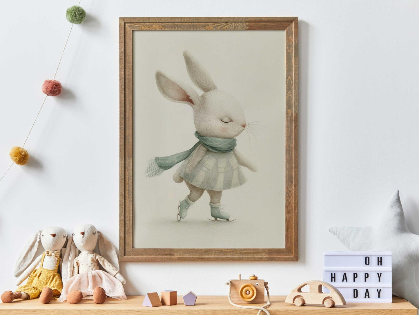 Bunny Nursery Wall Decor, Cute Animal Art for Kids' Rooms, Winter Print - WildfieldPrints