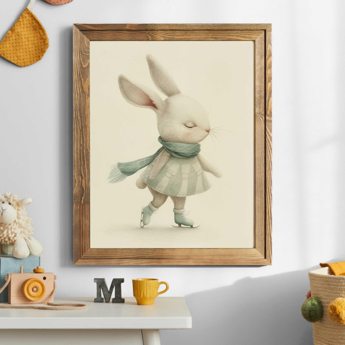 Bunny Nursery Wall Decor, Cute Animal Art for Kids' Rooms, Winter Print - WildfieldPrints