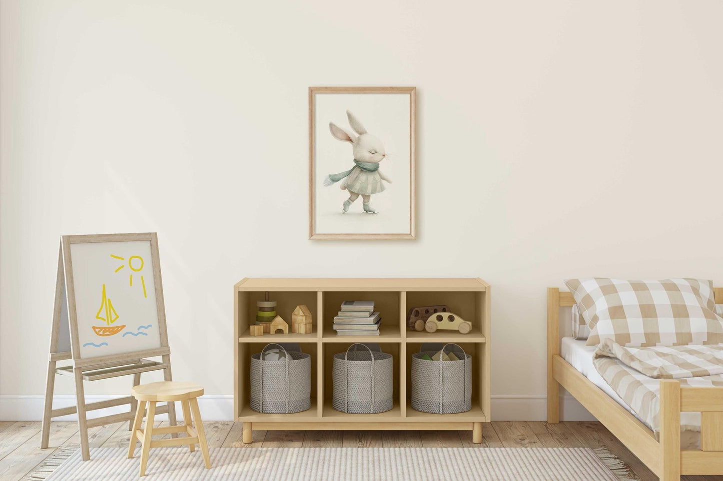 Bunny Nursery Wall Decor, Cute Animal Art for Kids' Rooms, Winter Print - WildfieldPrints