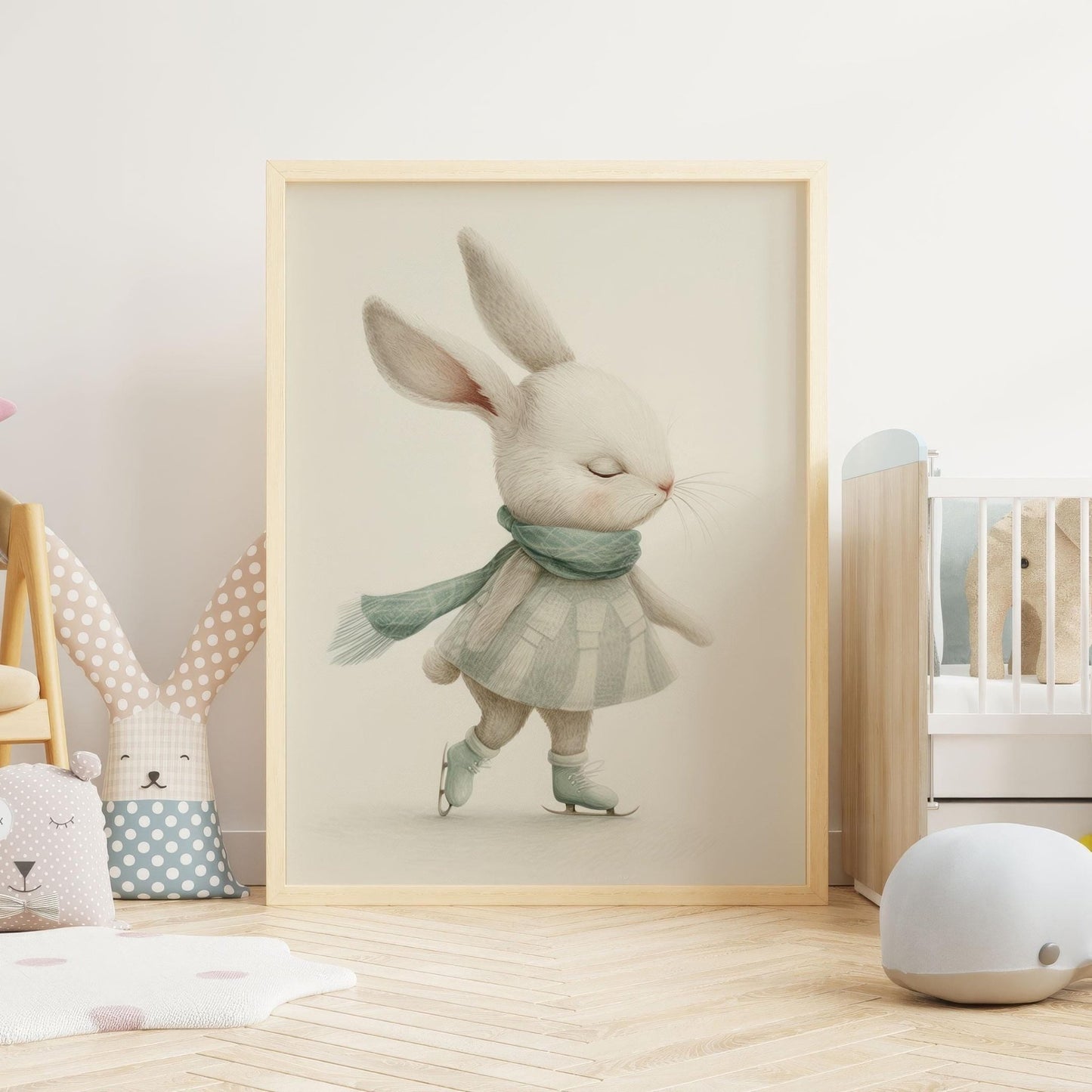 Bunny Nursery Wall Decor, Cute Animal Art for Kids' Rooms, Winter Print - WildfieldPrints