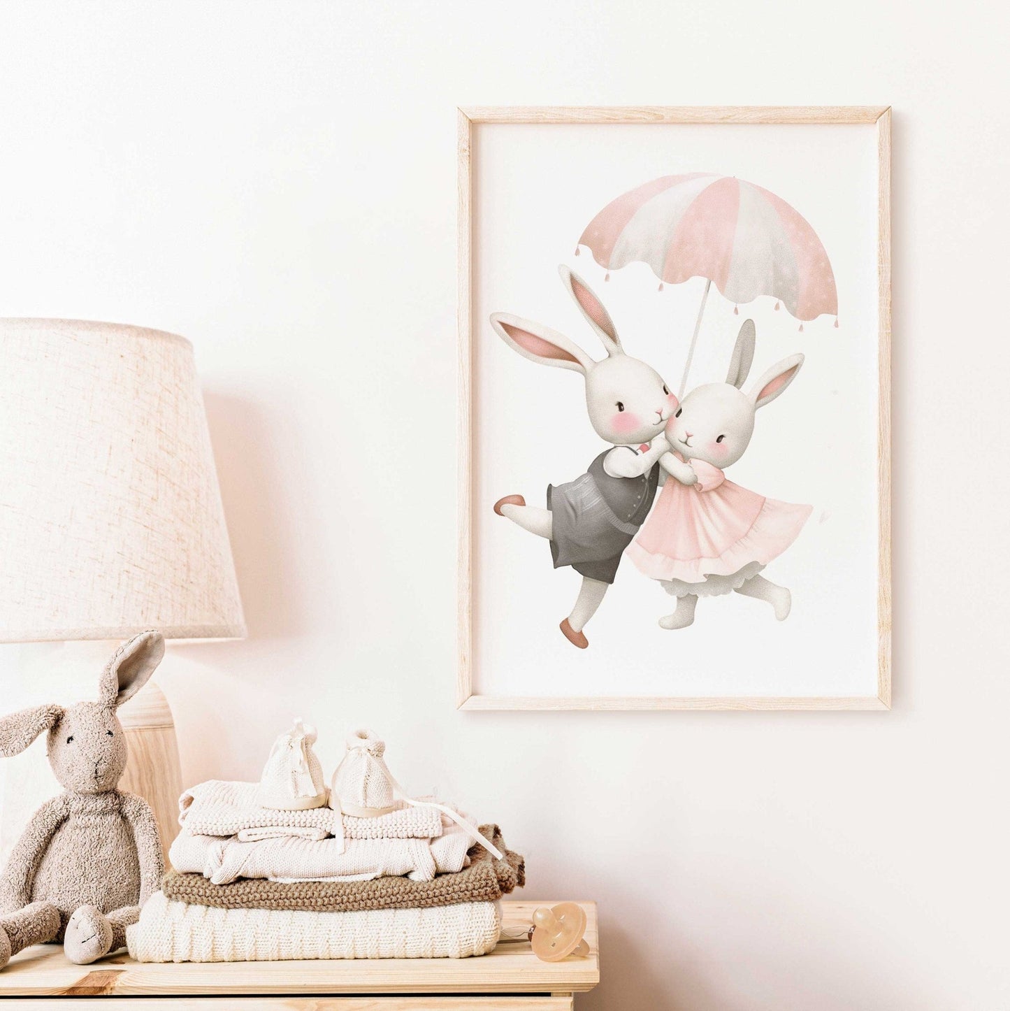 Bunny Nursery Wall Decor, Cute Vintage Kids Room Art, Rabbit Prints for Girls - WildfieldPrints