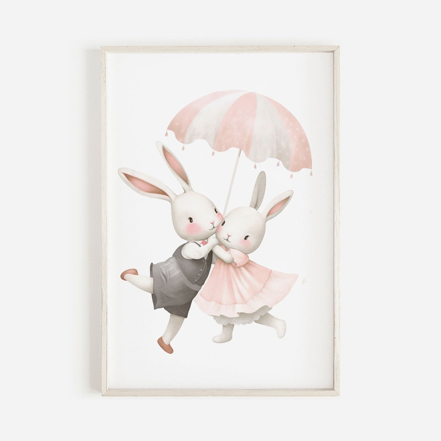 Bunny Nursery Wall Decor, Cute Vintage Kids Room Art, Rabbit Prints for Girls - WildfieldPrints
