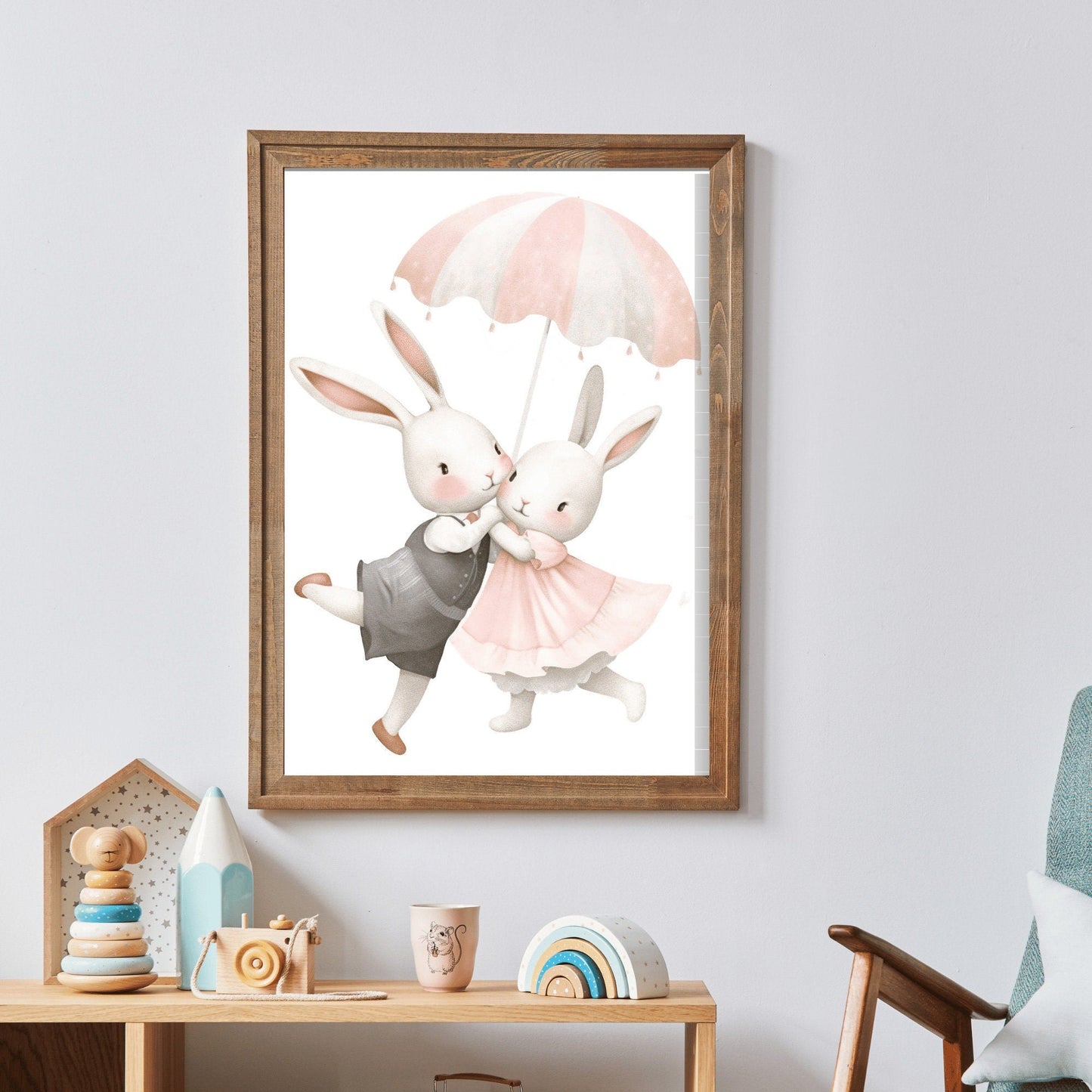 Bunny Nursery Wall Decor, Cute Vintage Kids Room Art, Rabbit Prints for Girls - WildfieldPrints