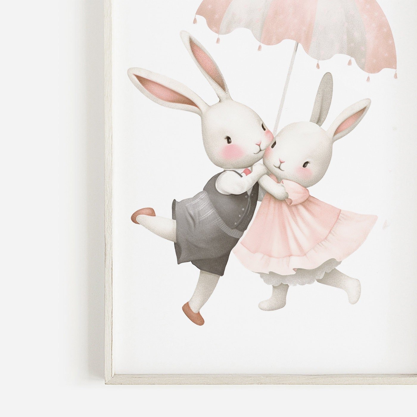 Bunny Nursery Wall Decor, Cute Vintage Kids Room Art, Rabbit Prints for Girls - WildfieldPrints