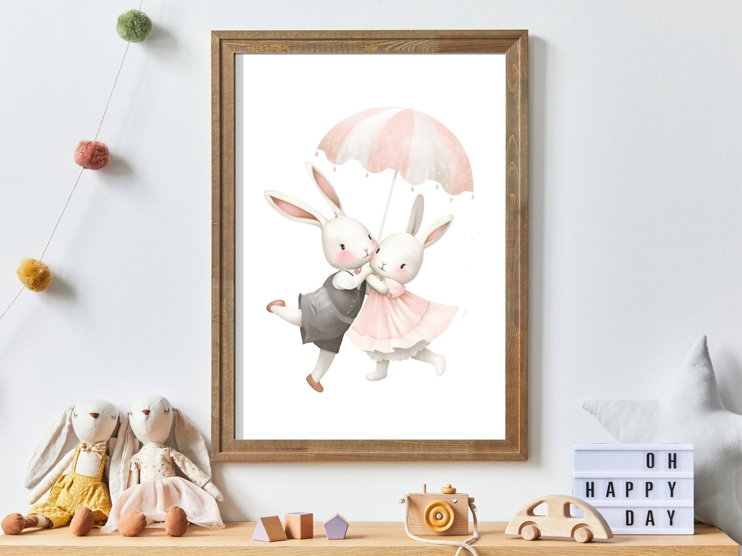 Bunny Nursery Wall Decor, Cute Vintage Kids Room Art, Rabbit Prints for Girls - WildfieldPrints