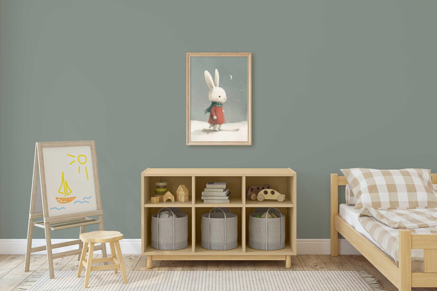 Bunny Nursery Wall Decor, Vintage Rabbit Art, Winter Theme for Kids - WildfieldPrints