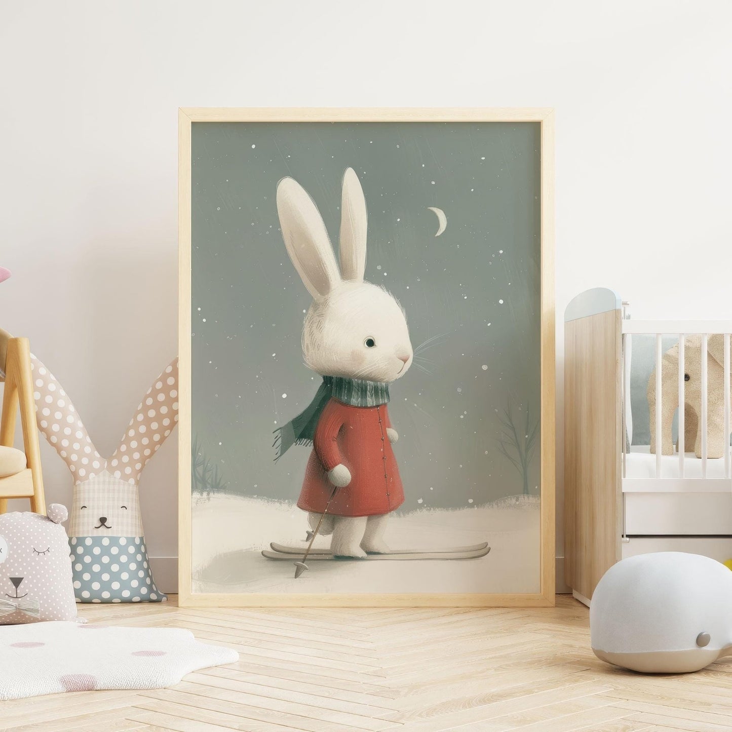 Bunny Nursery Wall Decor, Vintage Rabbit Art, Winter Theme for Kids - WildfieldPrints