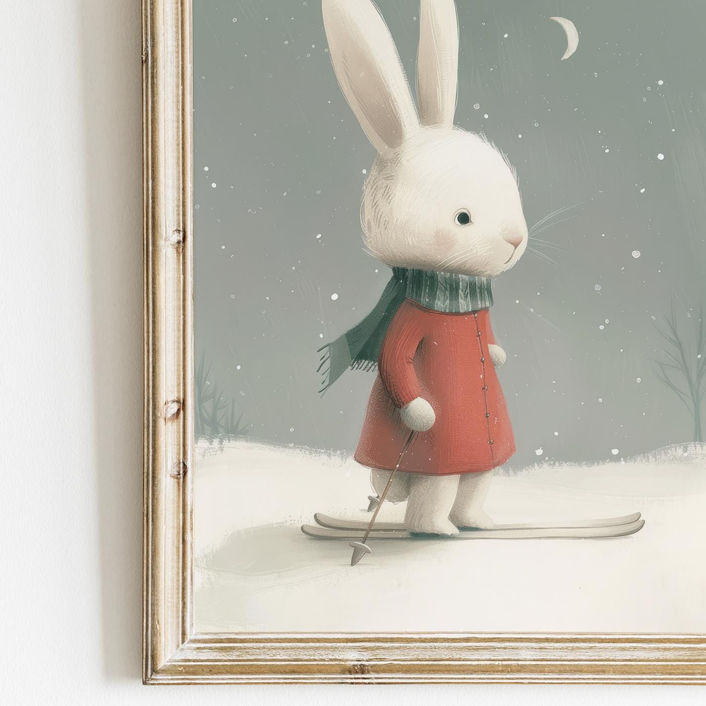 Bunny Nursery Wall Decor, Vintage Rabbit Art, Winter Theme for Kids - WildfieldPrints