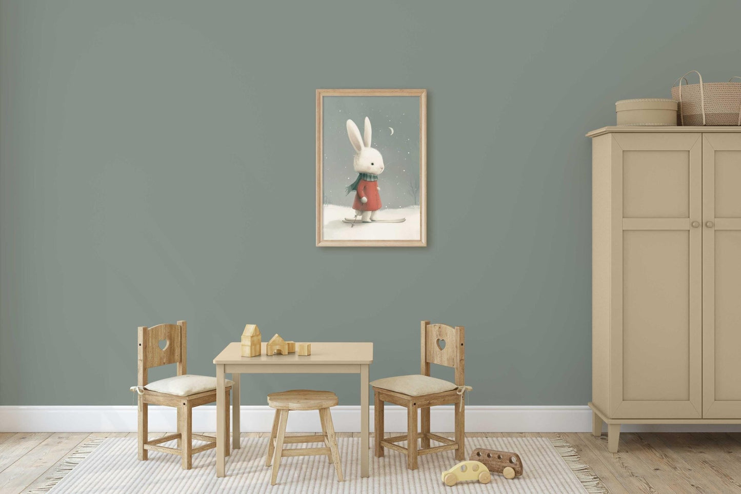 Bunny Nursery Wall Decor, Vintage Rabbit Art, Winter Theme for Kids - WildfieldPrints