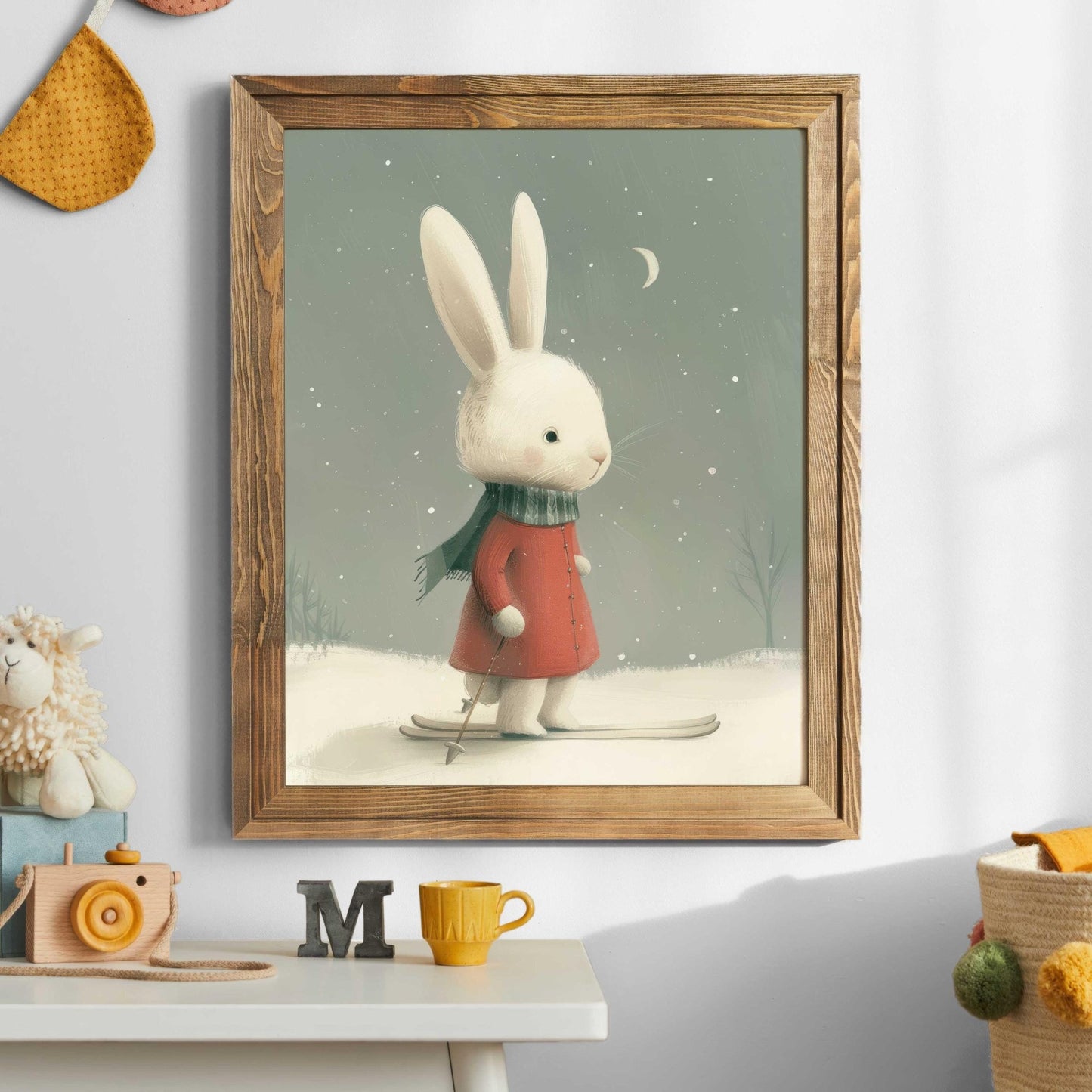 Bunny Nursery Wall Decor, Vintage Rabbit Art, Winter Theme for Kids - WildfieldPrints