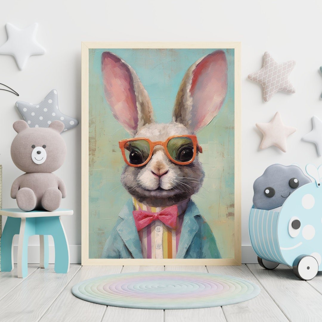 Bunny Wall Decor, Vintage Animal Art, Whimsical Nursery Decor - WildfieldPrints