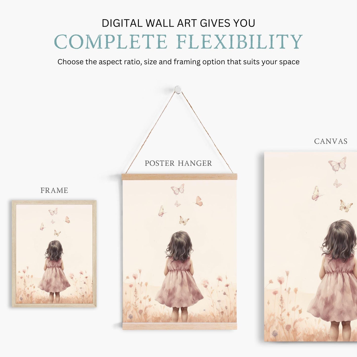 Butterfly Nursery Decor, Wildflower Field Art, Floral Kids Wall Decor - WildfieldPrints