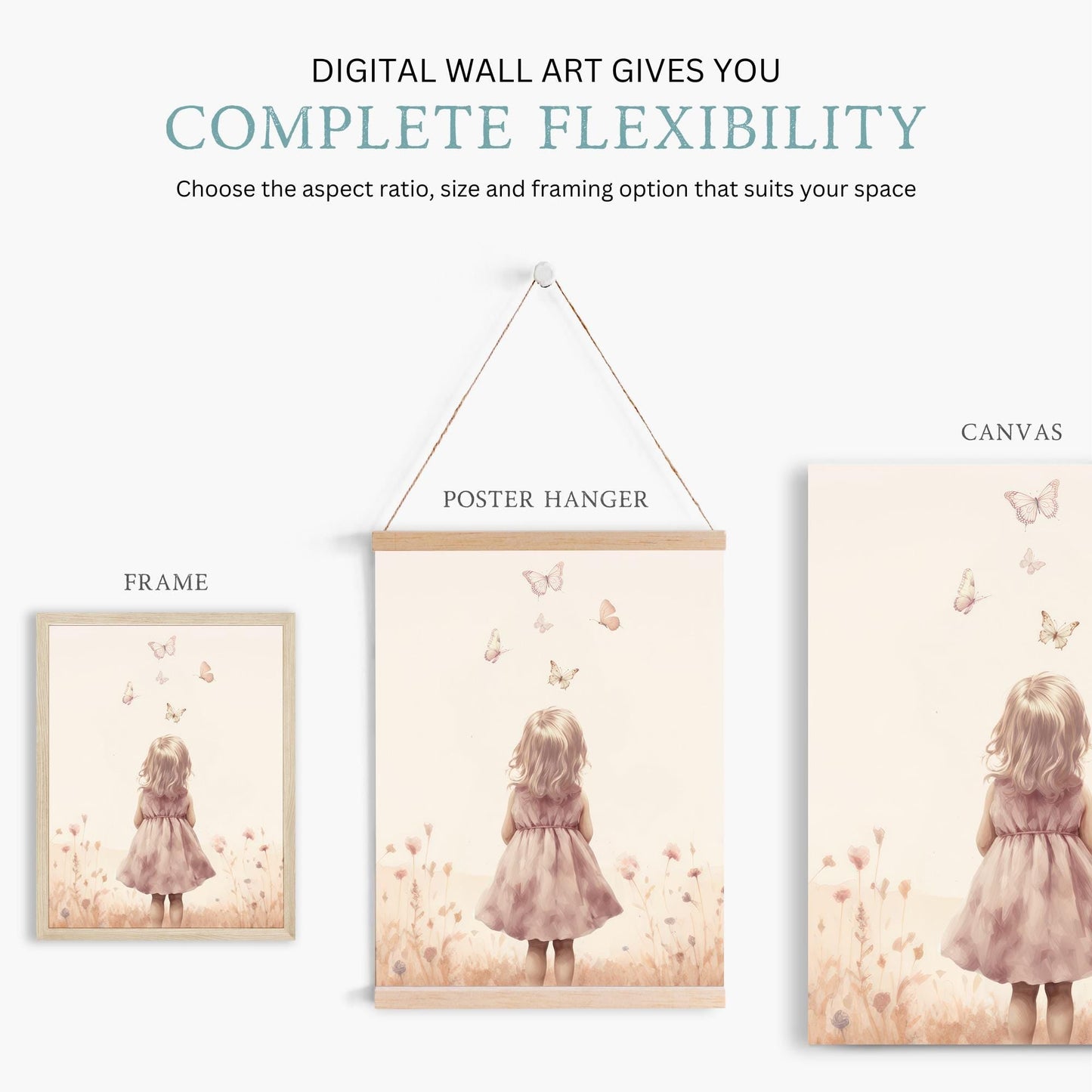 Butterfly Nursery Decor, Wildflower Girls Room Wall Art, Girly Prints - WildfieldPrints