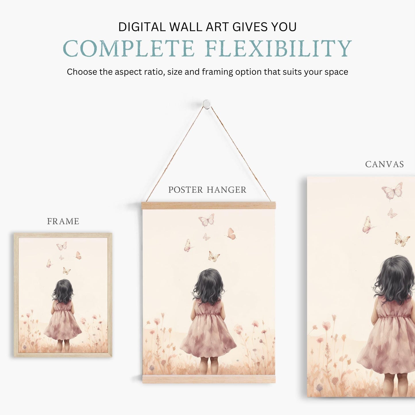Butterfly Nursery Prints, Wildflower Girl Room Decor - WildfieldPrints
